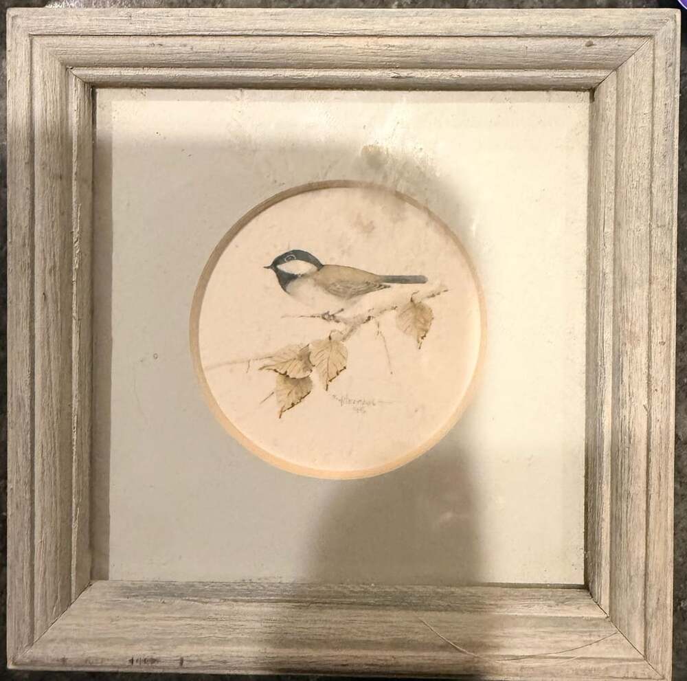 Framed Black-Capped Chickadee Bird Watercolor Print by T. Hileman
